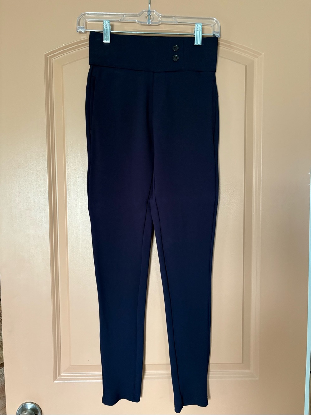 High-Waist Navy Ponte Knit Pants